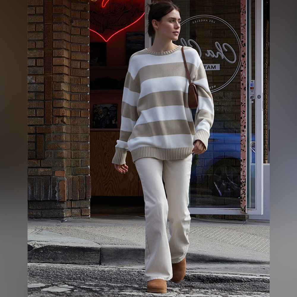 John Galt Beige & White Striped Brianna Sweater